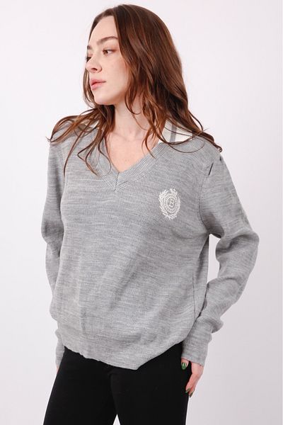 Shivi Fashion Women's Polo Neck Pleated Shoulder Gray College Sweater