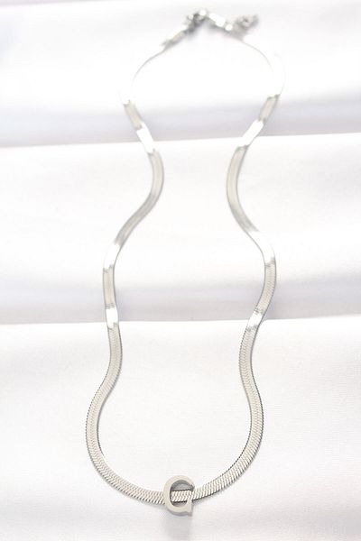 Skygo 316L Steel Special Series C Letter Silver Color Italian Chain Necklace
