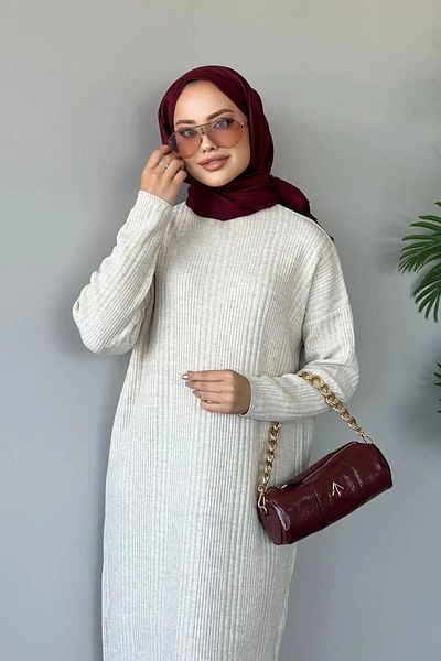MAXXANA Oversize Loose Cut Half Turtleneck Ribbed Knitwear Hijab Dress Size 38-44