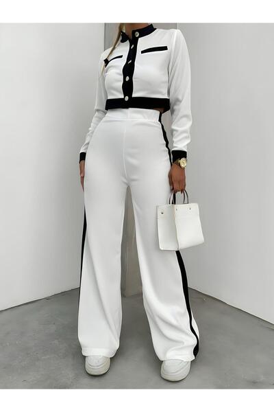 TRİKOM Οθωμανικό Υφασμάτινο Σετ Δύο Τεμαχίων με Φαρδιά Πόδια, Λευκό