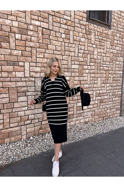 Cloudy Kids Rochie lungă cu dungi cu guler cămașă pentru femei