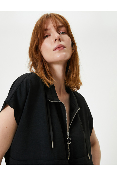 Koton Μπλούζα με μισό φερμουάρ με κοντό γιακά με κορδόνια