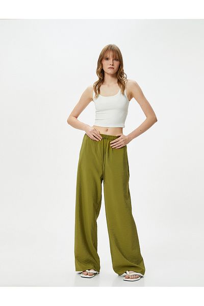 Koton Wide Leg Trousers Viscose with Elastic Waist