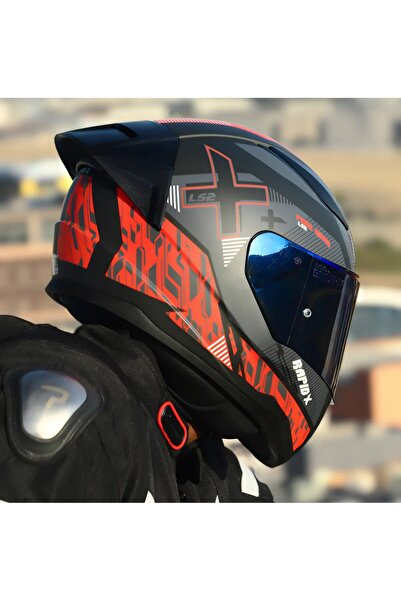 LS2 RAPID 2 RACE XTREET MAT SİYAH-KIRMIZI KAPALI MOTOSİKLET KASKI MAVİ CAMLI