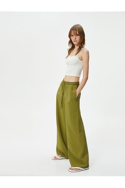 Koton Wide Leg Trousers Viscose with Elastic Waist