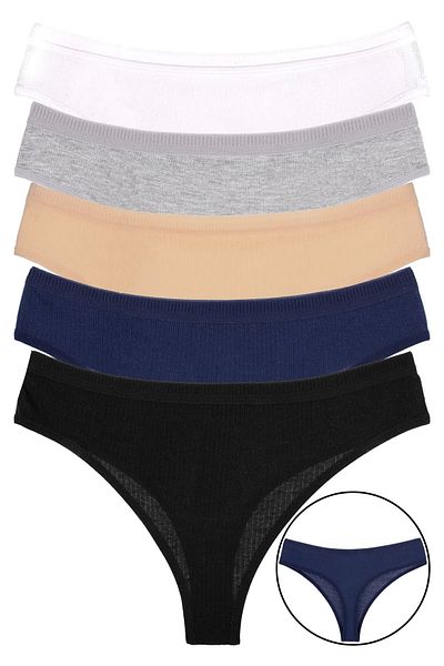 TufanHome 5-Piece Mixed Pack Ribbed Thong S2