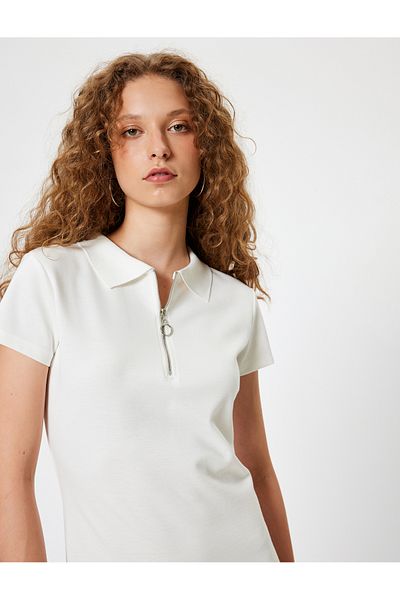 Koton Half Zipper Polo Neck Mini Dress - Short Sleeve