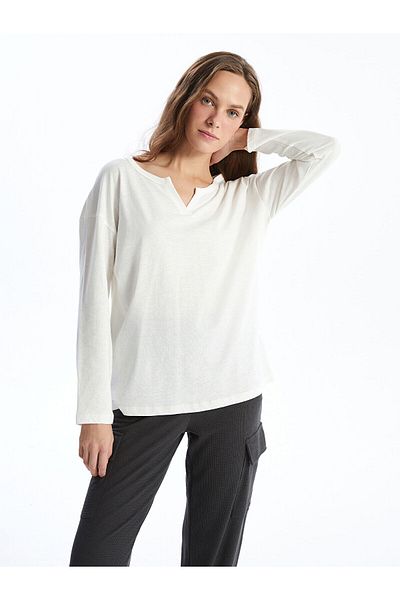 LC Waikiki Lcwk Runaway Collar Solid Long Sleeve Women's Sleepwear Top