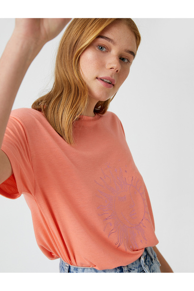 Koton طاقم الرقبة قصيرة الأكمام المطبوعة تي شيرت