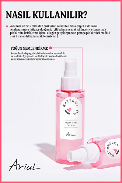 Ariul Watermelon Hydro Makyaj Sabitleyici Yüz Sprey Mist 120 ml|Nemlendirici|Karpuz Özlü