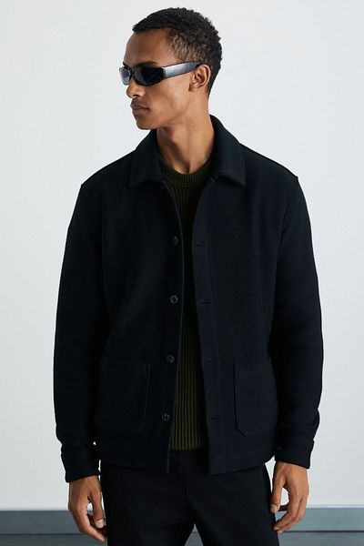 GRIMELANGE Andros Men's Rustic Textured Fabric Thick Winter Black Jacket with Large Pockets