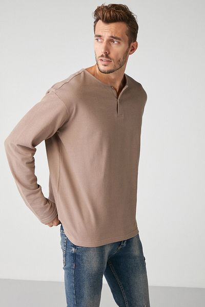 GRIMELANGE Lorenzo Men &Apos; S Суитшърт от 100% органичен памук, селска норка с копчета