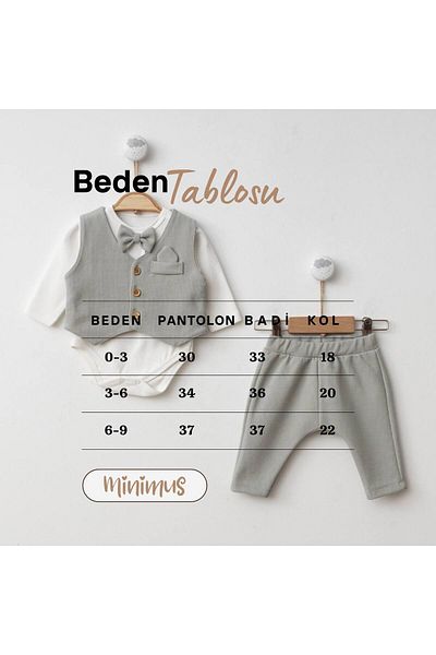 Minimus Newborn Baby Boy Vest with Bow Tie Badili Trousers Special Day Suit Mevlüt Babyshower Wedding Engagement