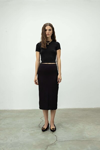 TUBİA Γυναικεία μαύρη φούστα καμιζόλ με βολάν