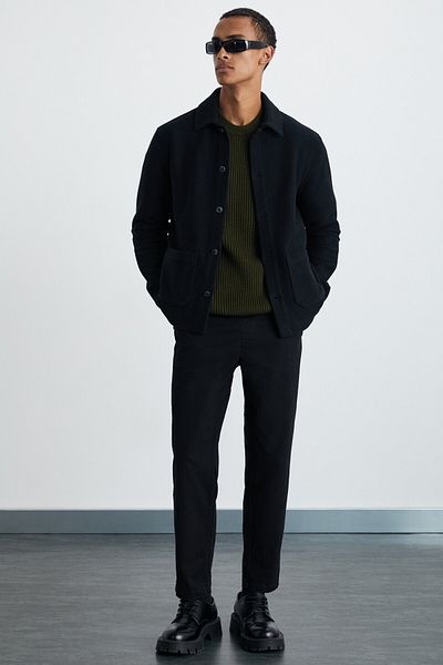 GRIMELANGE Andros Men's Rustic Textured Fabric Thick Winter Black Jacket with Large Pockets