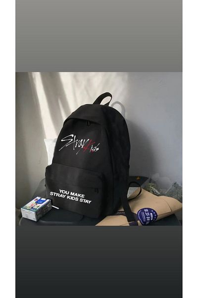 Denik Stray Kids Printed Black Laptop School Course Camping Travel Outing Daily Use Backpack