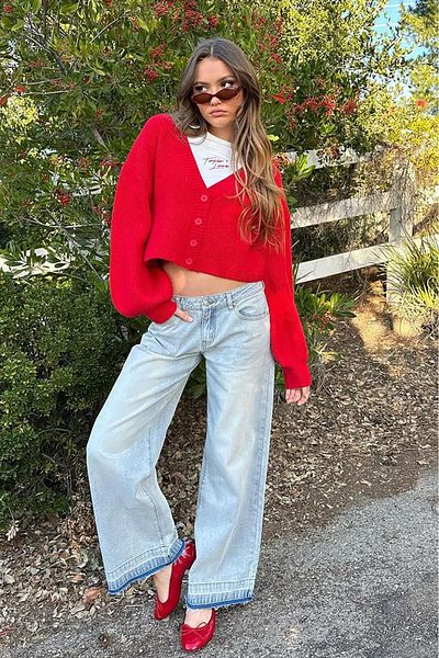 Seeh Knitwear Red Sweater Cardigan - Buttoned, Sh177