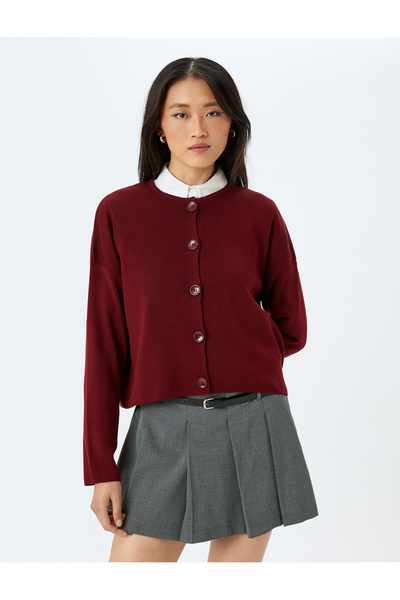 Koton Long Sleeve Crew Neck Buttoned Striped Knitwear Cardigan