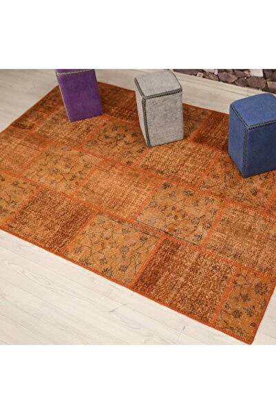 Madalyon Patchwork El Dokuma Antik Anadolu Halı Orange Country