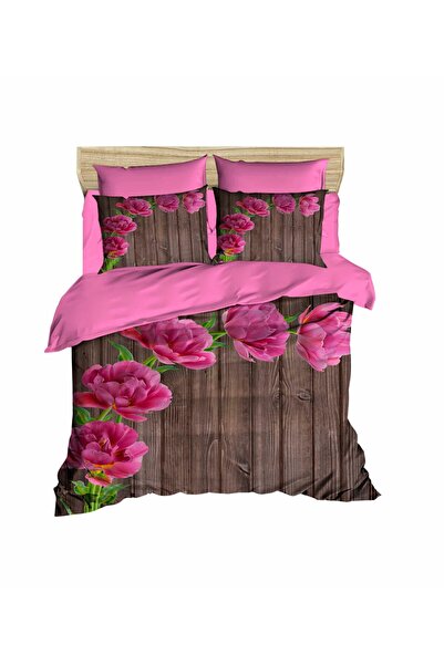 Fabeteks Vivid Pink Blooming Peony Flower 3D Double Duvet Cover Pillow Set