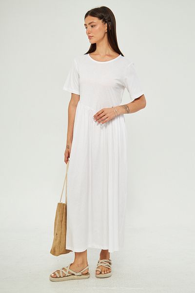 CrazyShopping Rochie maxi tricotată cu mânecă scurtă Cupra cu efect de spălare cu acid pentru femei