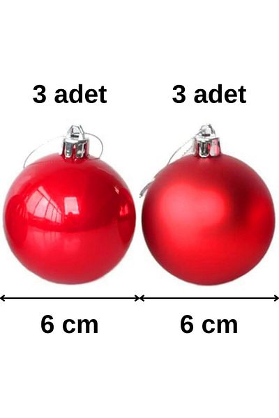 TATLI GÜNLER 6-Piece 6 cm Red Balls - Christmas Tree Ornament