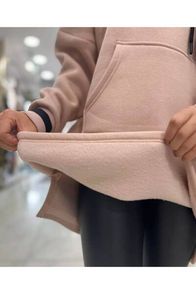 Minimoda Kids ÜÇ İPLİK ŞARDONLU KUMAŞA NAKIŞLI KAPÜŞONLU KIZ ELBİSE