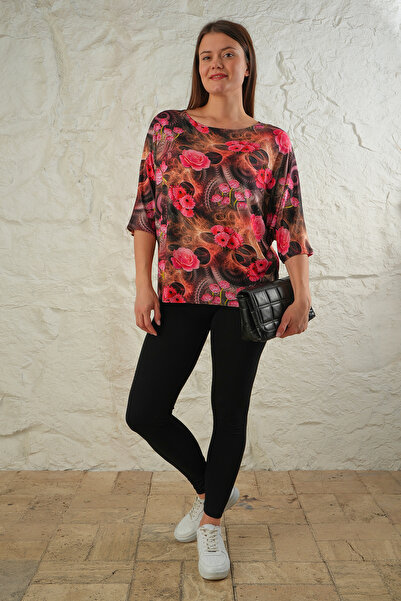 ESPİNA Γυναικείο μπλουζάκι με λουλουδάτο μανίκι βισκόζης Oversize