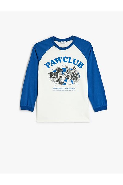 Koton Dog Printed Cotton Long Sleeve Crew Neck T-Shirt