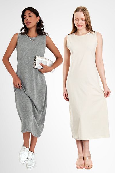 CrazyShopping Long Sleeveless Dress Lining 100% Cotton Underwear Underskirt Petticoat Set of 2