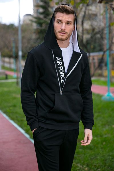 Buratti Kangaroo Pocket Zippered Hooded Collar Slim Fit Men's Sweat 575707