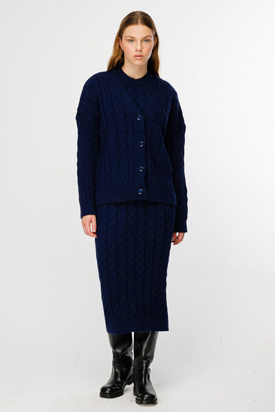 Hooopstore В'язаний светр з косами, синя сукня, кардиган