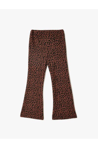 Koton Flared Leg Trousers Leopard Patterned Elastic Waist