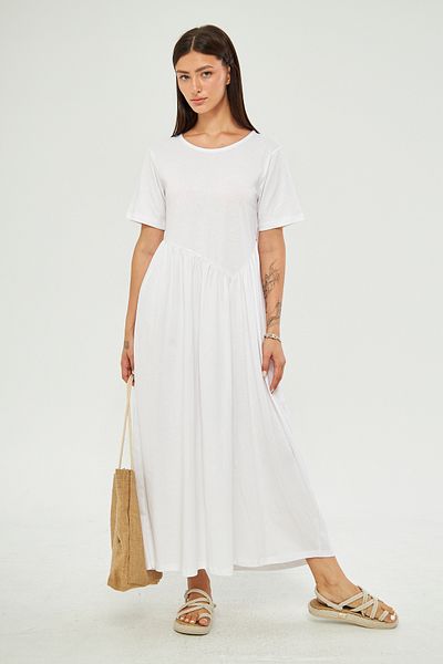 CrazyShopping Rochie maxi tricotată cu mânecă scurtă Cupra cu efect de spălare cu acid pentru femei