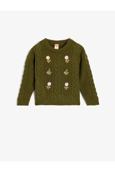 Koton Crew Neck Long Sleeve Floral Print Knitwear Sweater