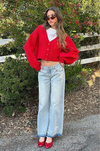 Seeh Knitwear Red Sweater Cardigan - Buttoned, Sh177