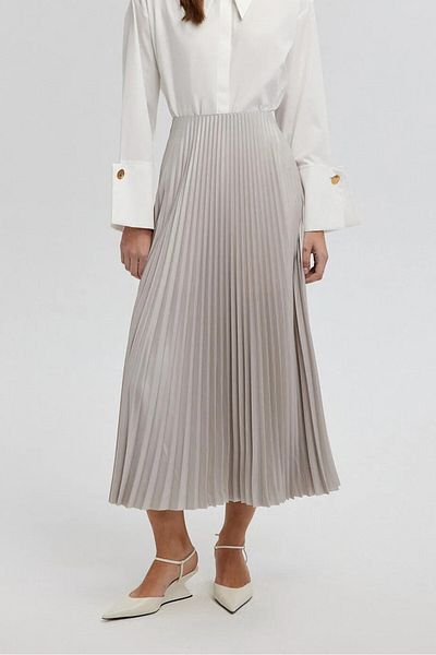 MİZAN MODA Women's Elastic Waist Leather Look Pleated Skirt