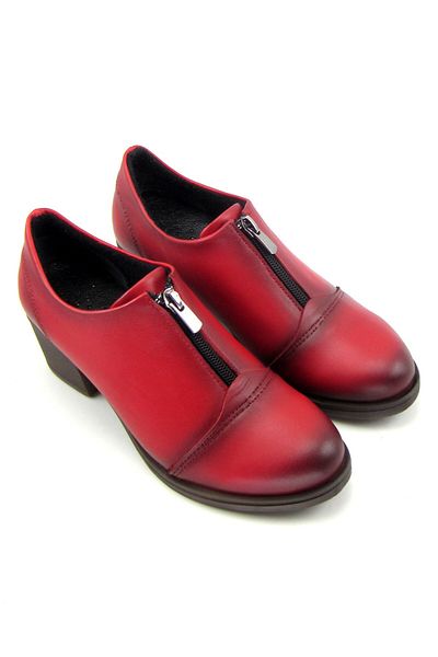 Erkan Saçmacı Brittany Red Genuine Leather Casual Heeled Shoes