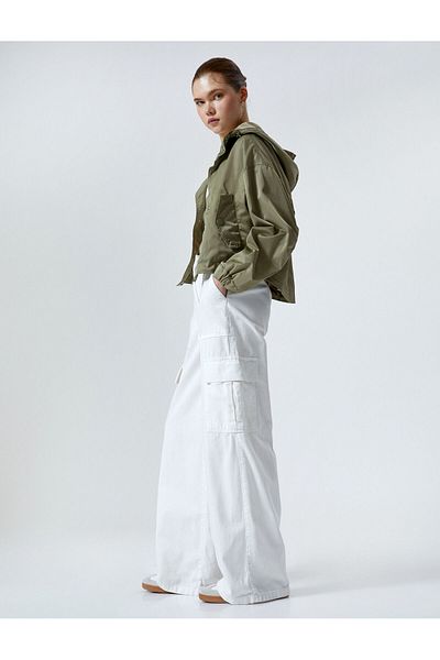 Koton Oversize Bomber Jacket with Hood Pocket and Zipper