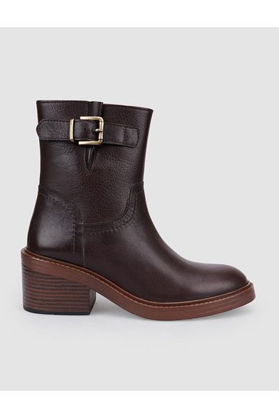 Cabani 100% Genuine Leather Brown Zippered Women's Heeled Boots