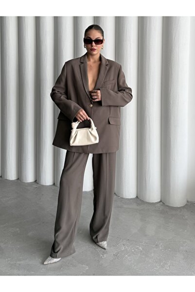 Laluvia Sötét nyérc Cosmopolitan arany gombos blézer dzseki nadrág szett - 9418