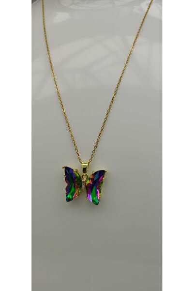 shop 1.Sınıf Çelik Kararma Yapmaz Renkli Kelebek Figürlü Kolye