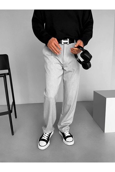 ablukaonline Men's Baggy Fit Elastic Waist Casual Pants Gray
