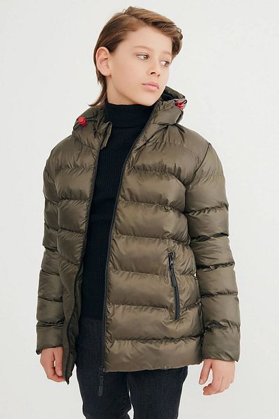 QAWWA Boy's Water and Windproof Thick Lined Khaki Hooded Jacket