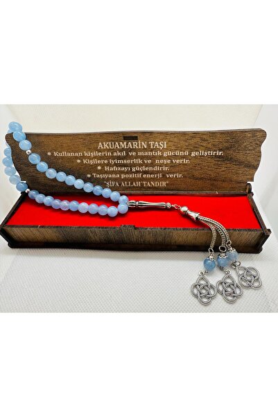 grs oyuncak Doğaltaş AKUAMARİN TAŞI Ahşap Kutulu 33lük Erkek Tesbih