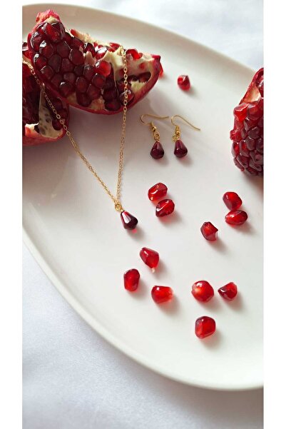 SOUL BY A&B yılbaşı nar kolye ve nar küpe takımı kırmızı nar kolye kırmızı nar küpe yeni yıl hediyesi