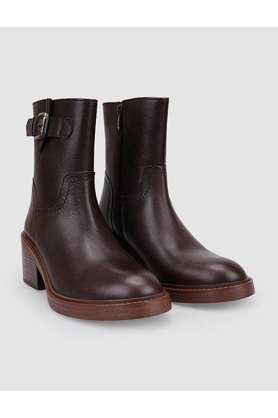 Cabani 100% Genuine Leather Brown Zippered Women's Heeled Boots