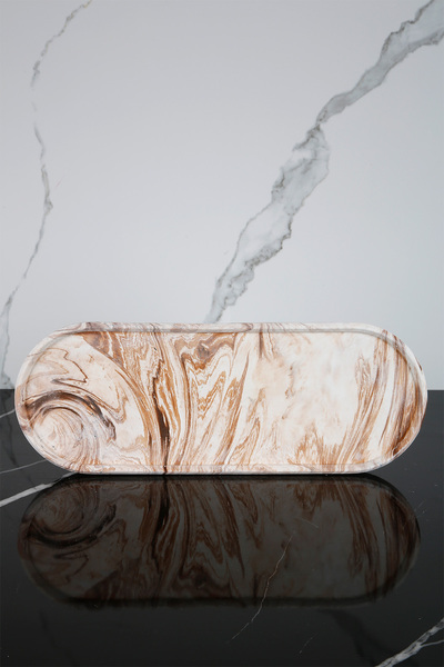 betonmall صينية تقديم خرسانية منقوشة من الرخام، طبق تقديم 35 سم