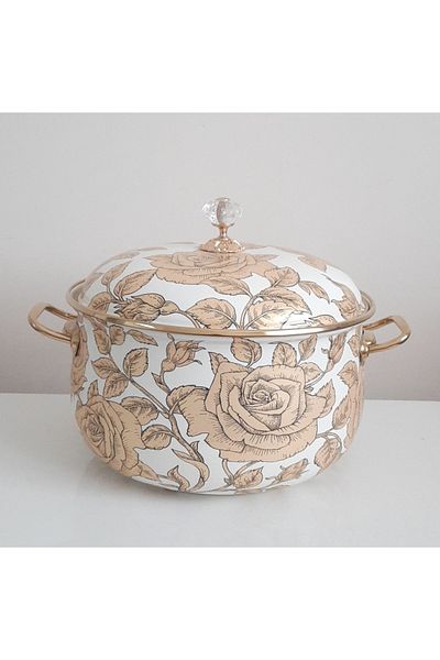 Avşar Enamel House 26 cm 6 Liter Yellow Rose Vintage Enamel Cooker