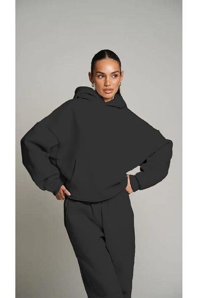 The Champ Clothing Μαύρη κουκούλα Basic Waist Elastic Pipe Oversize Σετ φόρμας με τσέπη στα πόδια